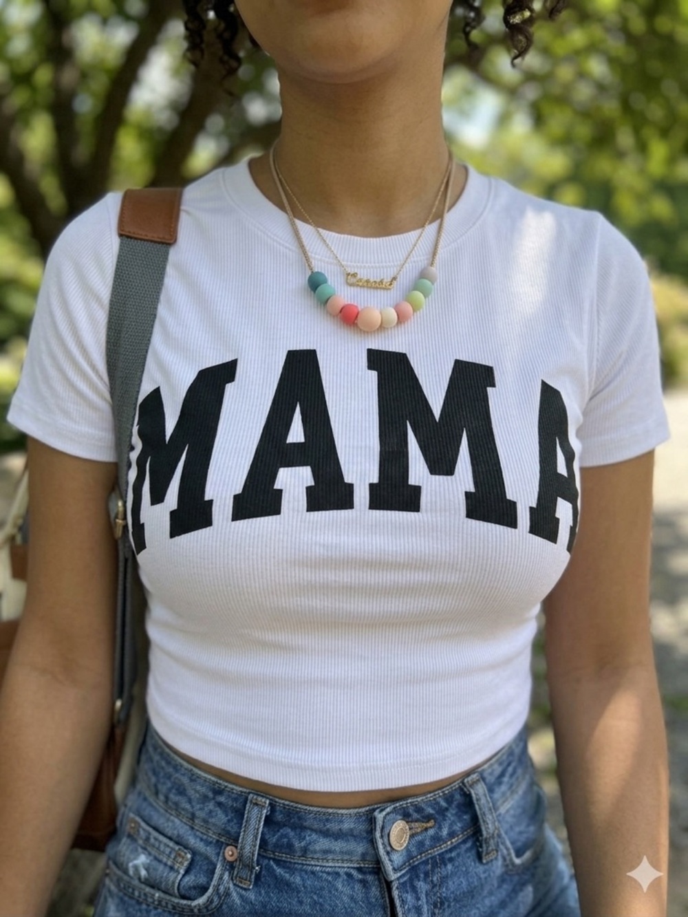 White Ribbed MAMA Crop Top Mom Women’s Medium Casual Minimalist Tee Mothers Day